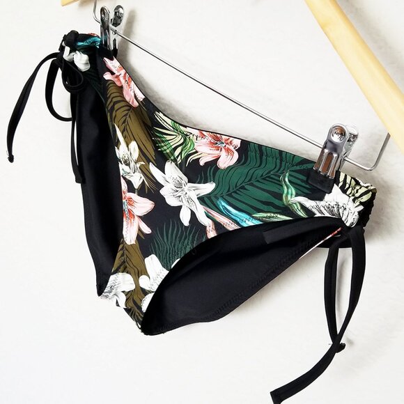 NEW Hurley Women's XL Reversible Bikini 2pc Set Black Tropical Floral Adjustable - Picture 7 of 16